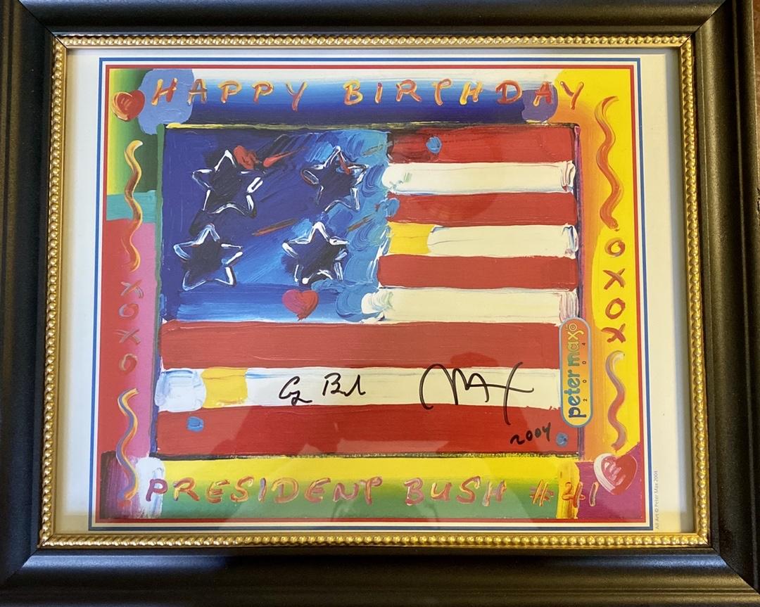 George Bush & Peter Max Signed 80th Birthday Card (41@80) *RARE* - JSA COA